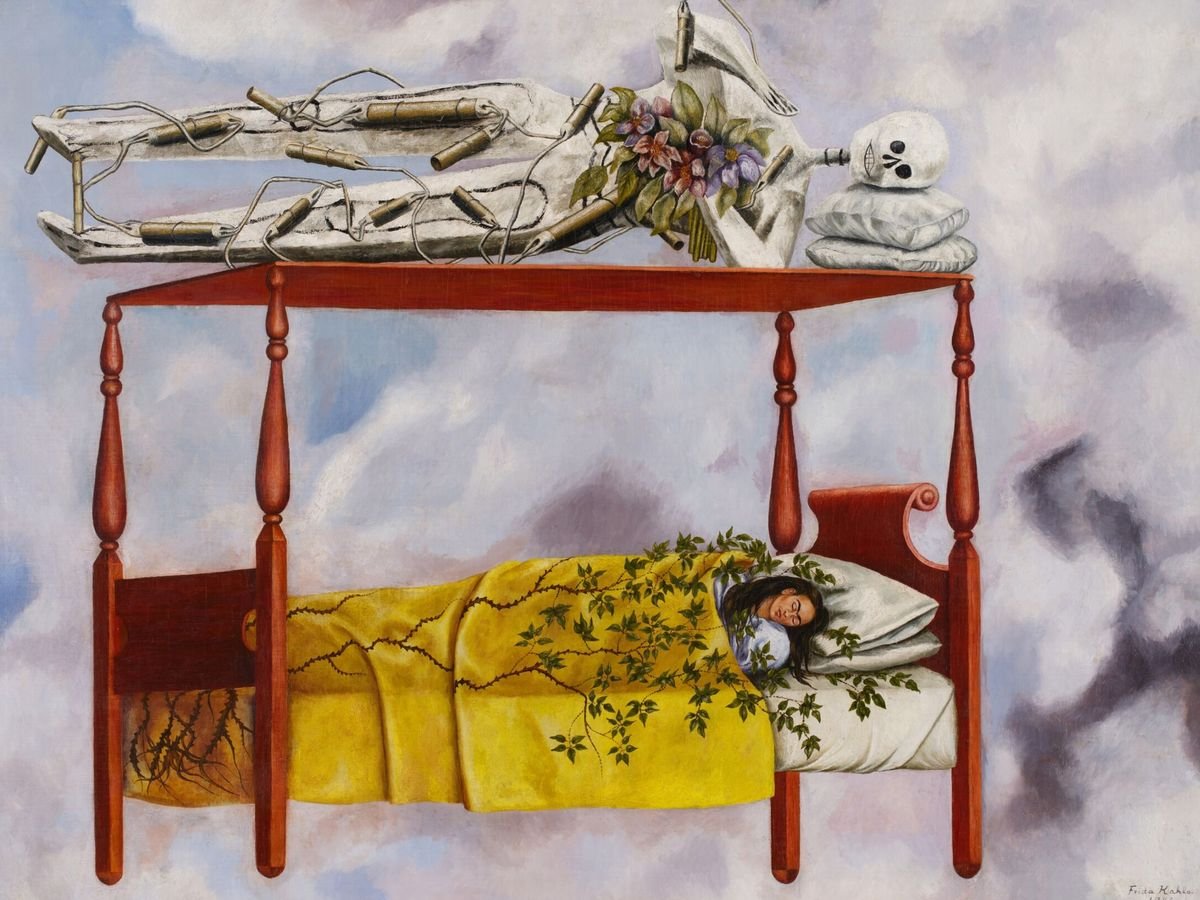 autorretrato surrealista El Sueño (La cama), de la pintora mexicana Frida Kahlo